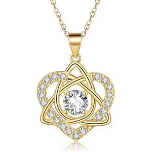 Women's Sterling Silver Celtic Knot 14K Gold Cubic Zirconia Pendant Necklace
